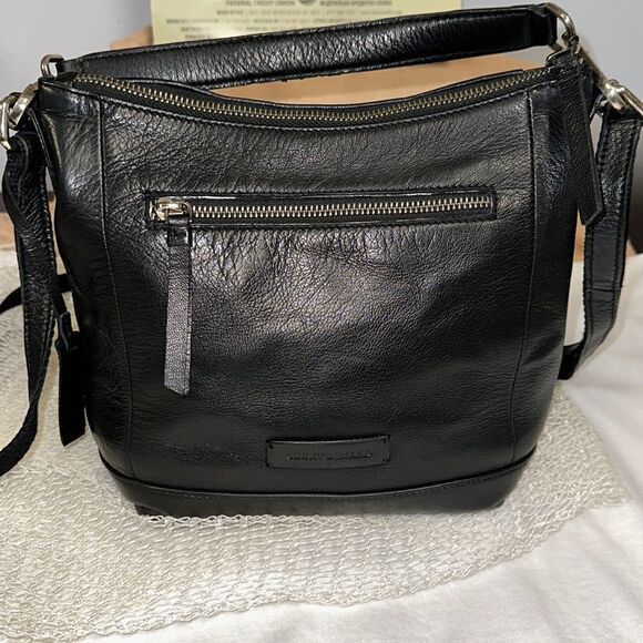 Lucky Brand Black Genuine Leather Crossbody Hobo Bag Purse - Picture 1 of 16